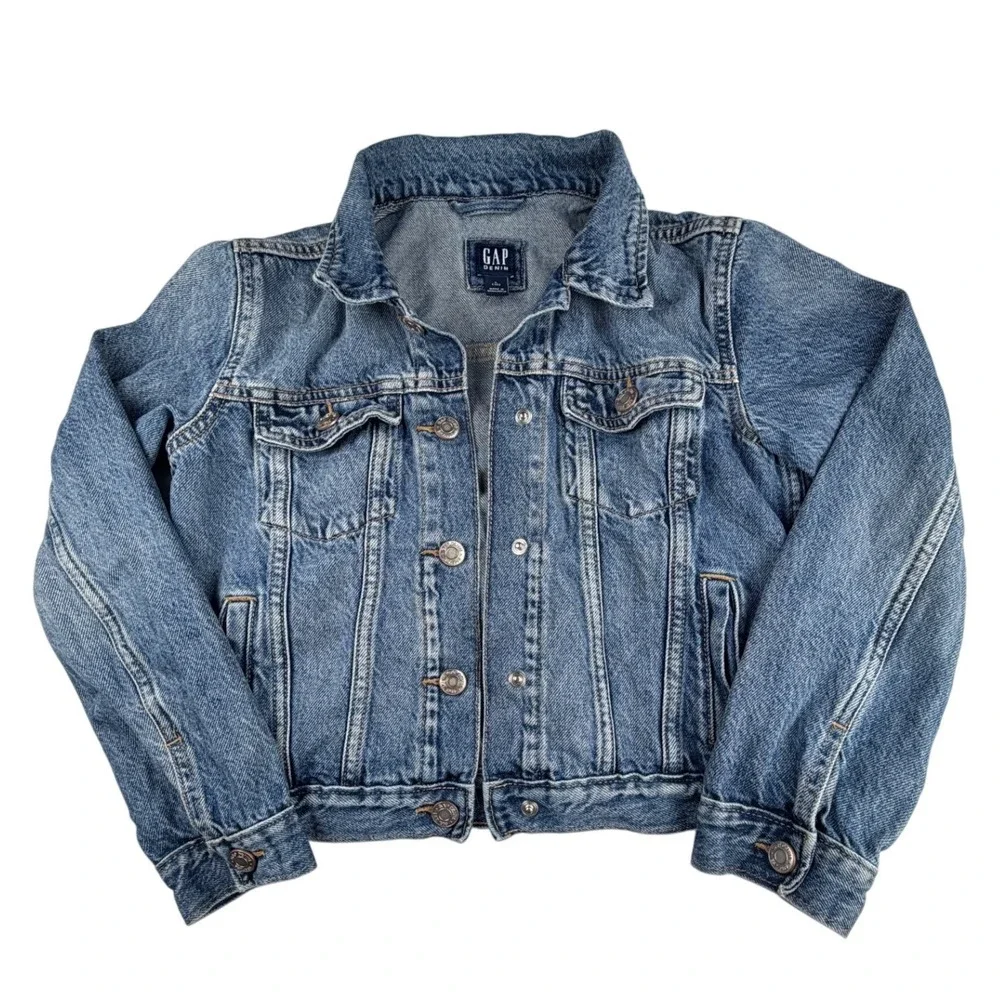 Gap Kids Blue Denim Trucker Jacket Medium Wash Size Large 10 Button Front Cotton